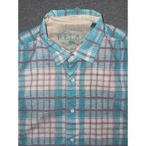 Tommy Bahama Mens Relax Island Fit Blue Plaid Shirt Size Large Coastal Beachwear